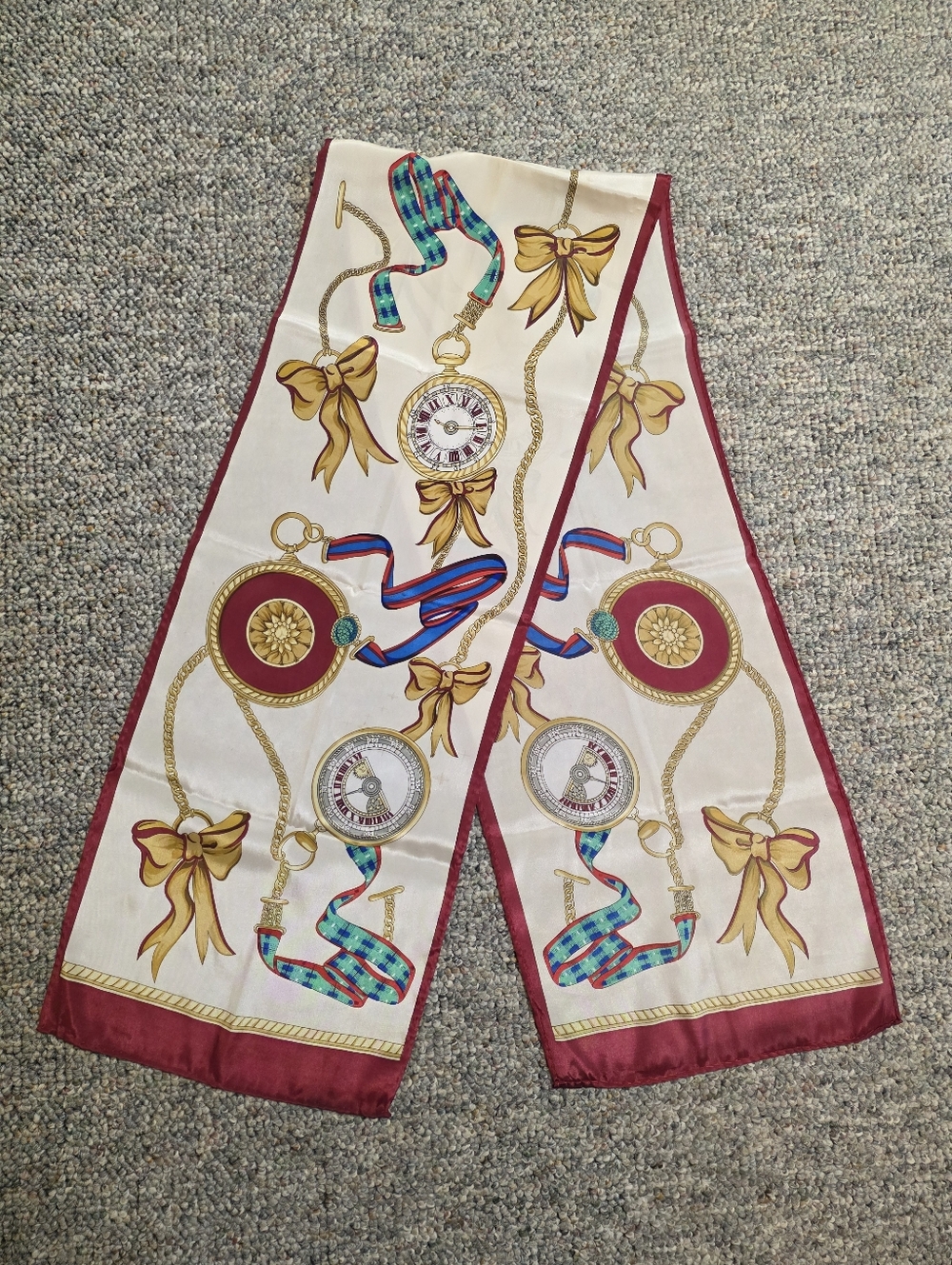 Nordstrom Pocket Watch & Bow Design Silk Oblong Scarf